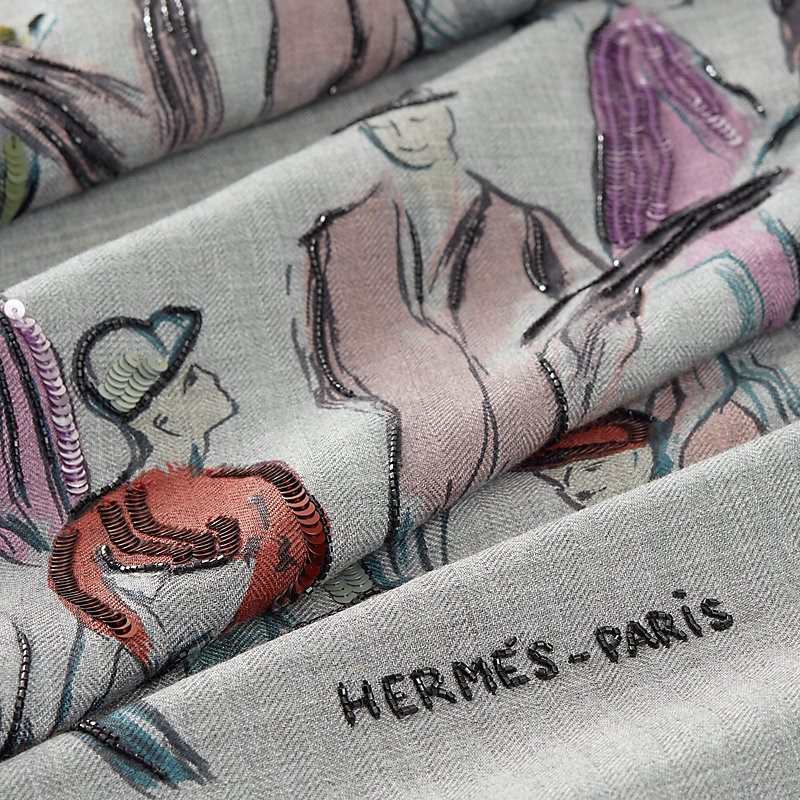 Paddock embroidered shawl 140 - Blue | Hermès USA
